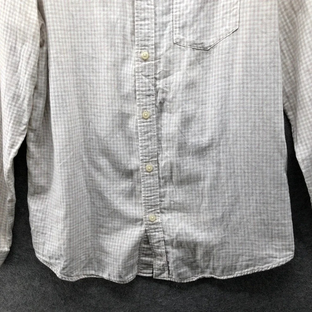 Banana Republic Untucked Double Cloth Shirt Mens L Long Sleeve Cream Gingham